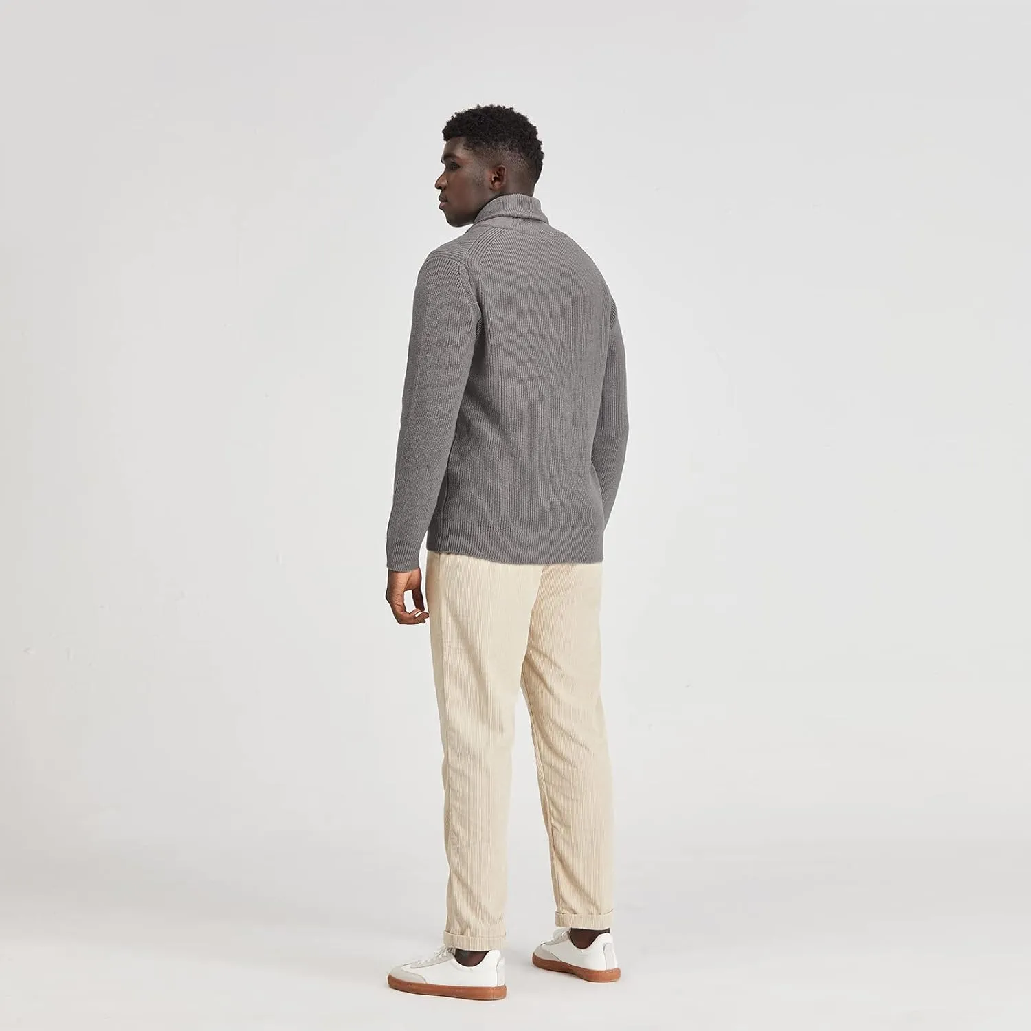 Men's Polyana Cashmere Waffle Cardigan Jacket Ribbed Knit with Long Sleeve