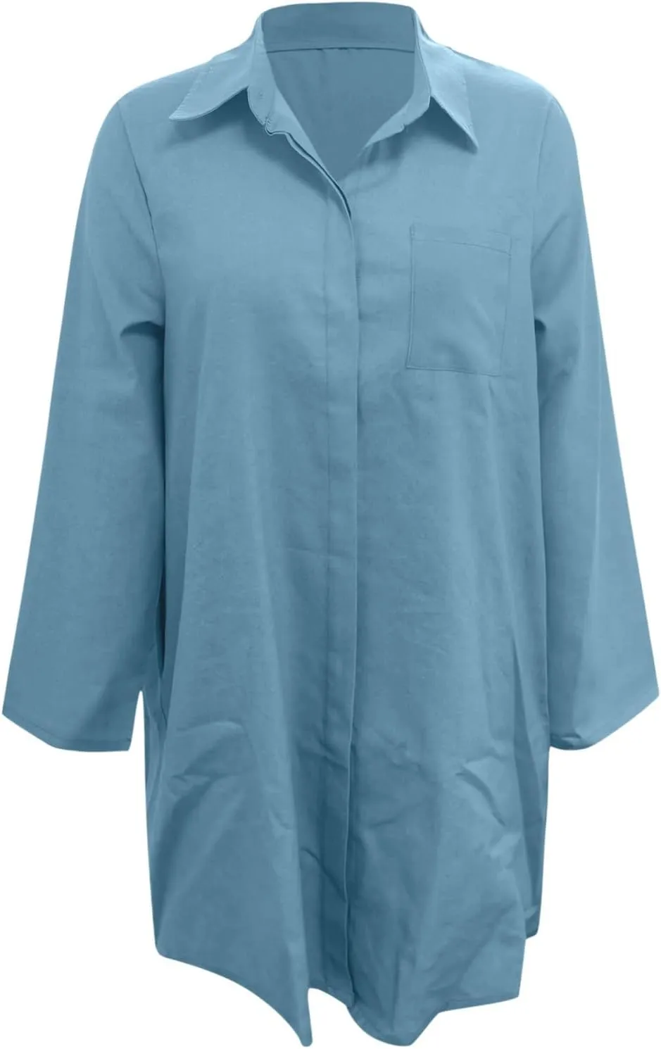 Midi Length Dresses Loose Denim Casual Dress Women Button Long Sleeve Solid Pocket V Plus Size Summer Dresses