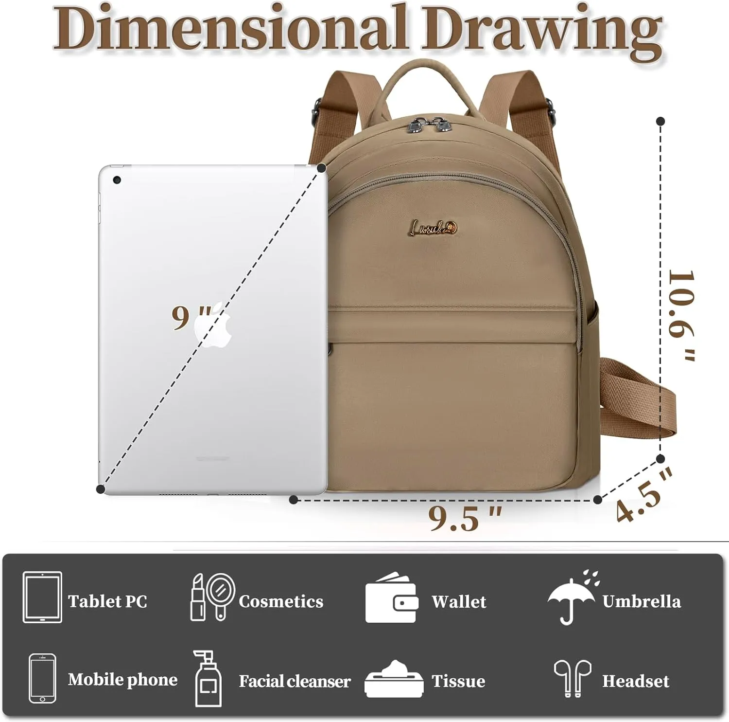 Mini Backpack for Women Teen Girls Fashion Solid Color Light Weight Waterproof Backpack Travel Fashion Purses Daily (Khaki)
