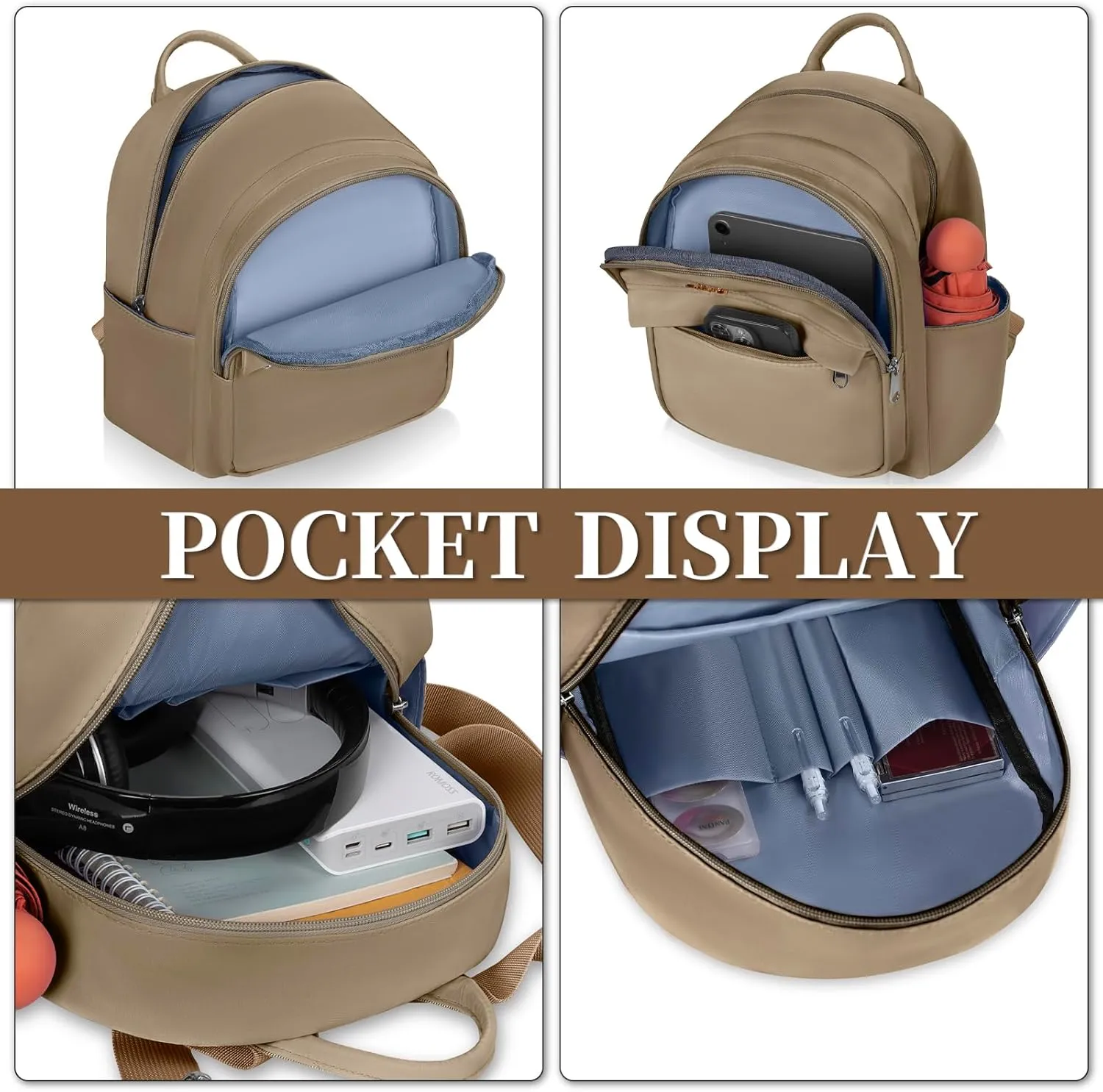Mini Backpack for Women Teen Girls Fashion Solid Color Light Weight Waterproof Backpack Travel Fashion Purses Daily (Khaki)
