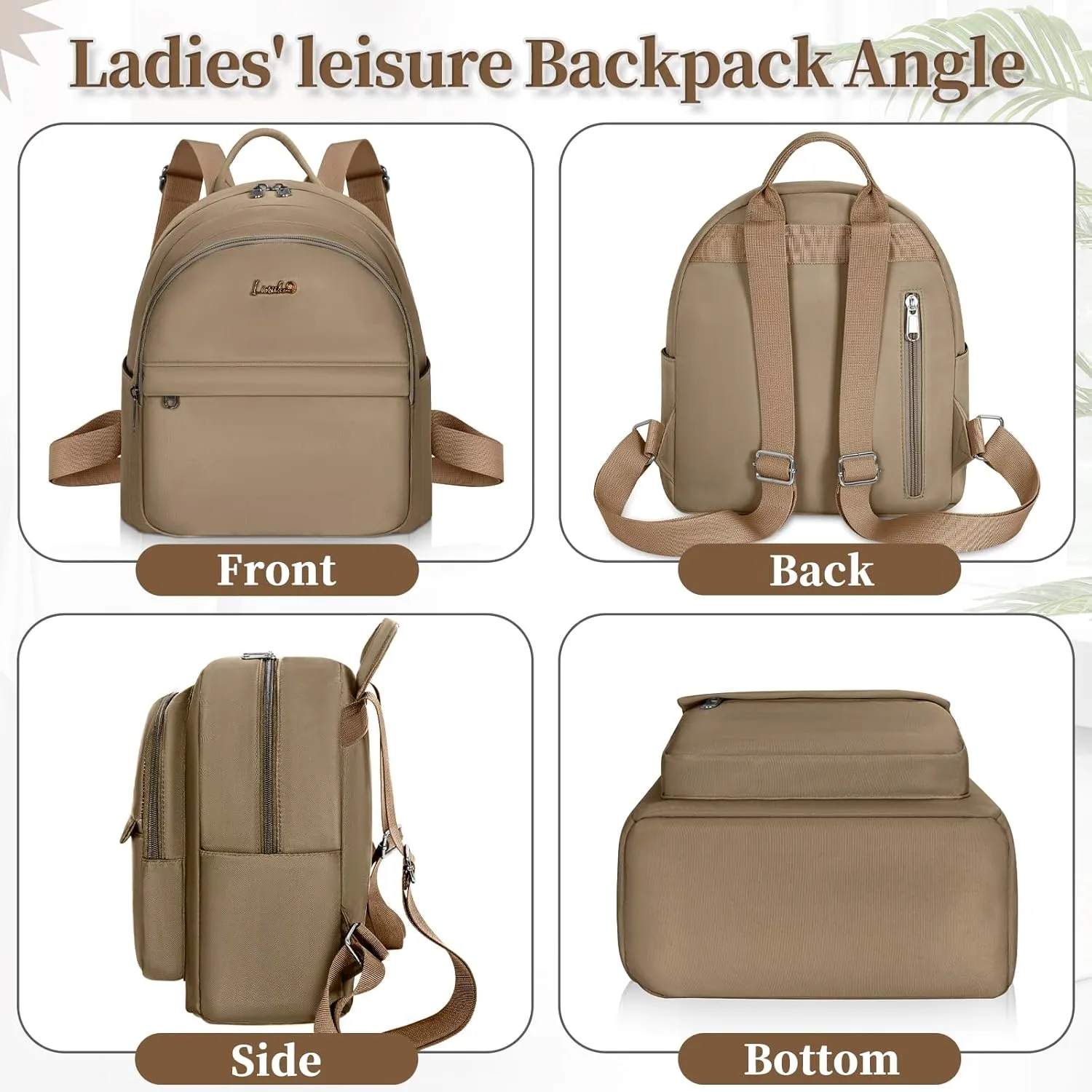 Mini Backpack for Women Teen Girls Fashion Solid Color Light Weight Waterproof Backpack Travel Fashion Purses Daily (Khaki)