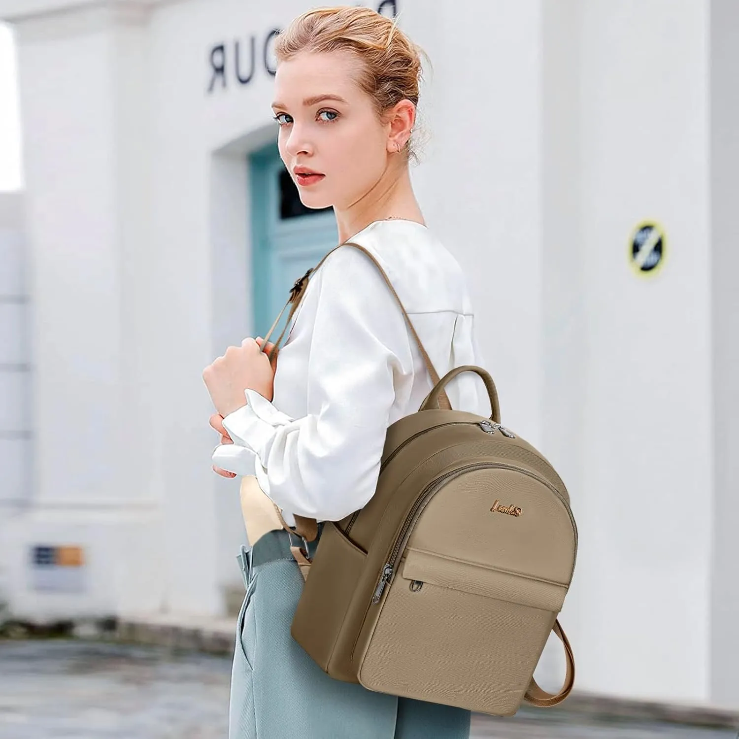Mini Backpack for Women Teen Girls Fashion Solid Color Light Weight Waterproof Backpack Travel Fashion Purses Daily (Khaki)