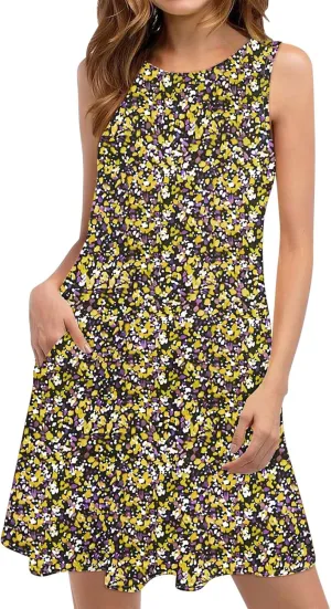 Mini Dresses for Women 2025 Summer Sleeveless Crew Neck Short Tank Dress Vintage Floral Print Vacation Beach Sundress