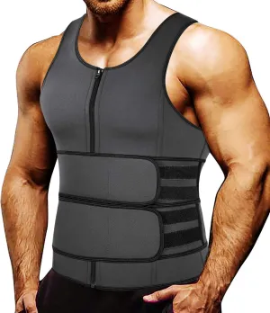 MISS MOLY Men's Sauna Waist Trainer Vest Sweat Vest with Trimmer Belt Workout Tank Top Body Shaper