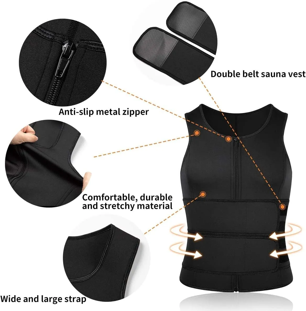 MISS MOLY Men's Sauna Waist Trainer Vest Sweat Vest with Trimmer Belt Workout Tank Top Body Shaper