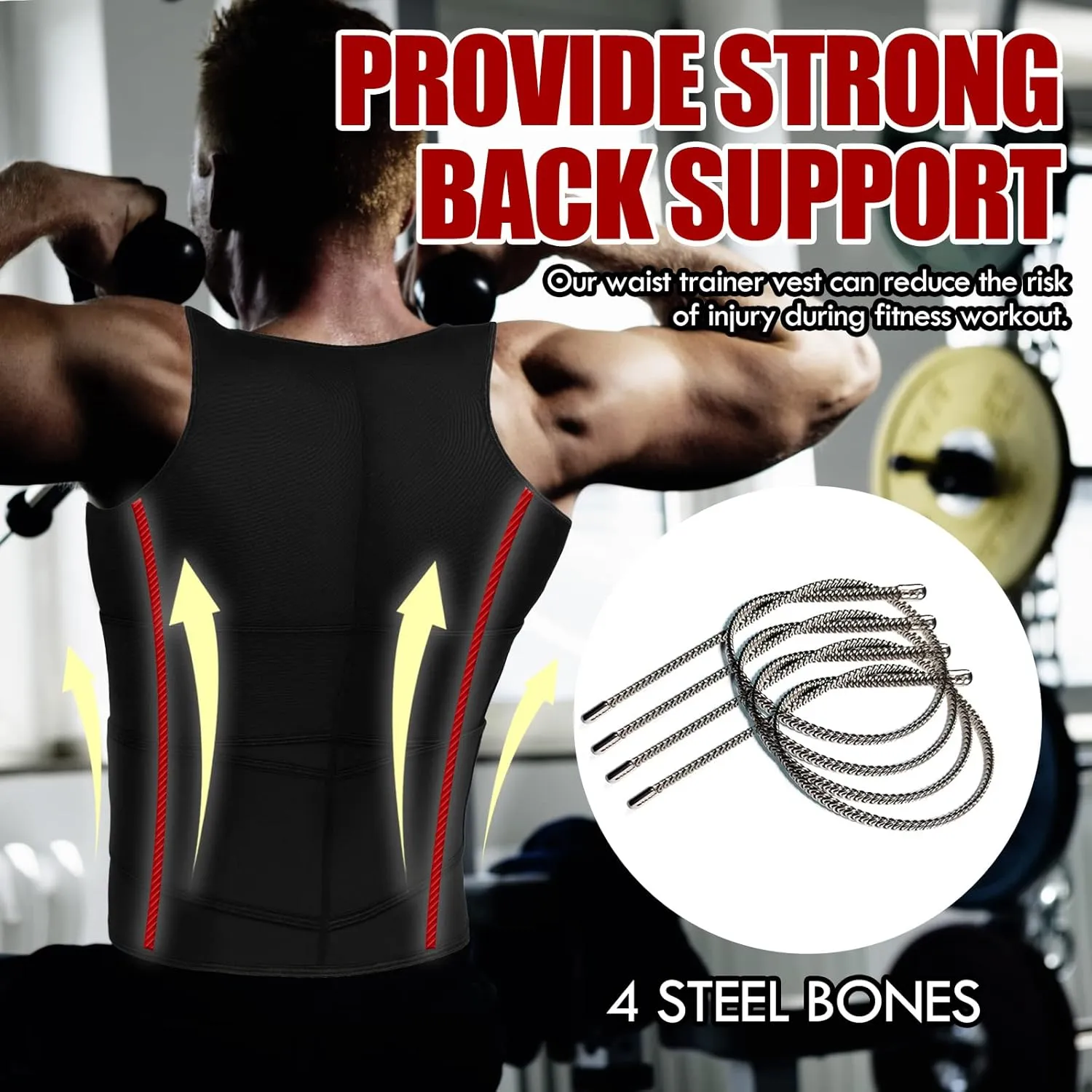 MISS MOLY Men's Sauna Waist Trainer Vest Sweat Vest with Trimmer Belt Workout Tank Top Body Shaper