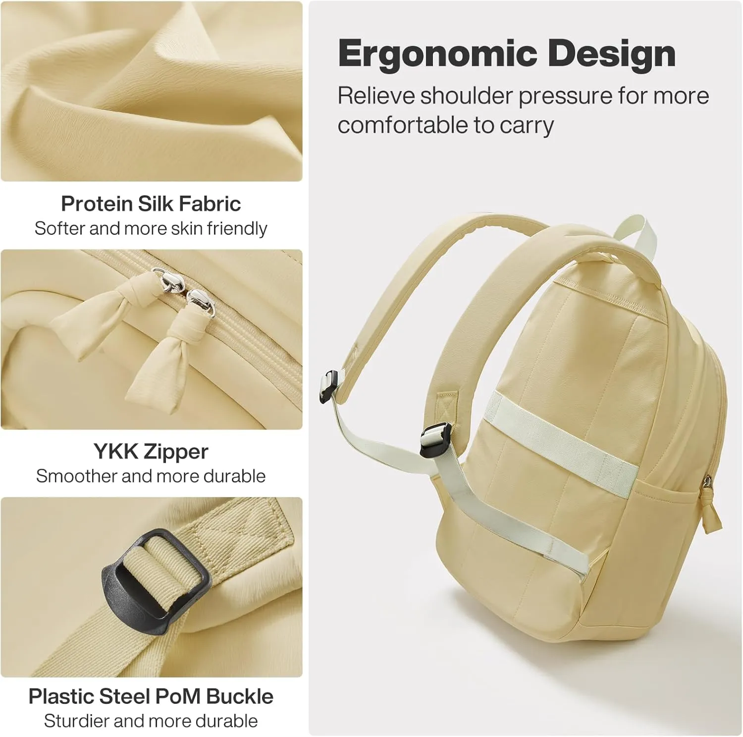 mixi Sweet Design Women Backpack Cute Book Bag with Shockproof 15.6" Laptop Pocket Casual Daily Light Weight, Creamy Yellow