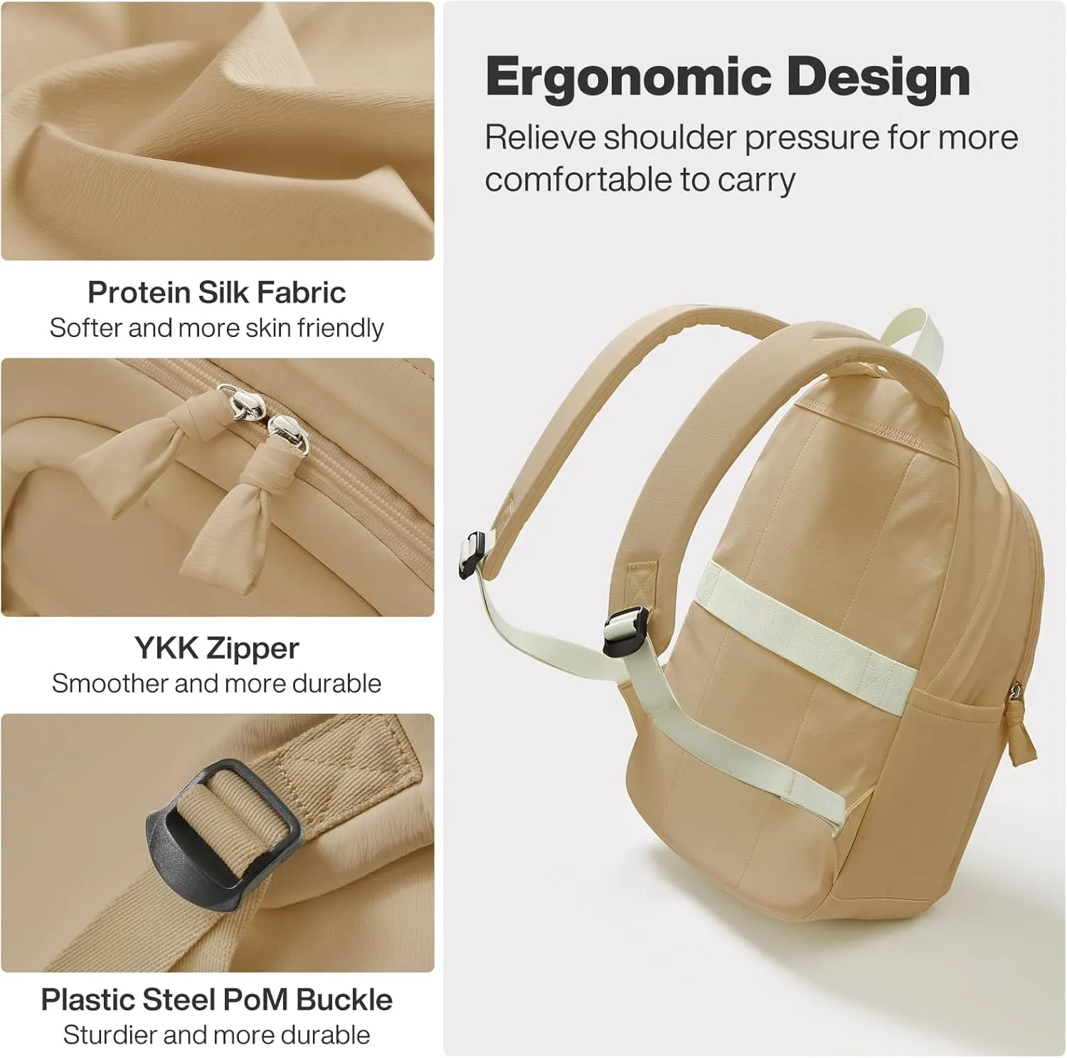 mixi Sweet Design Women Backpack Girls Cute Book Bag with Shockproof 15.6" Laptop Pocket Casual Daily Light Weight, Milky Apricot