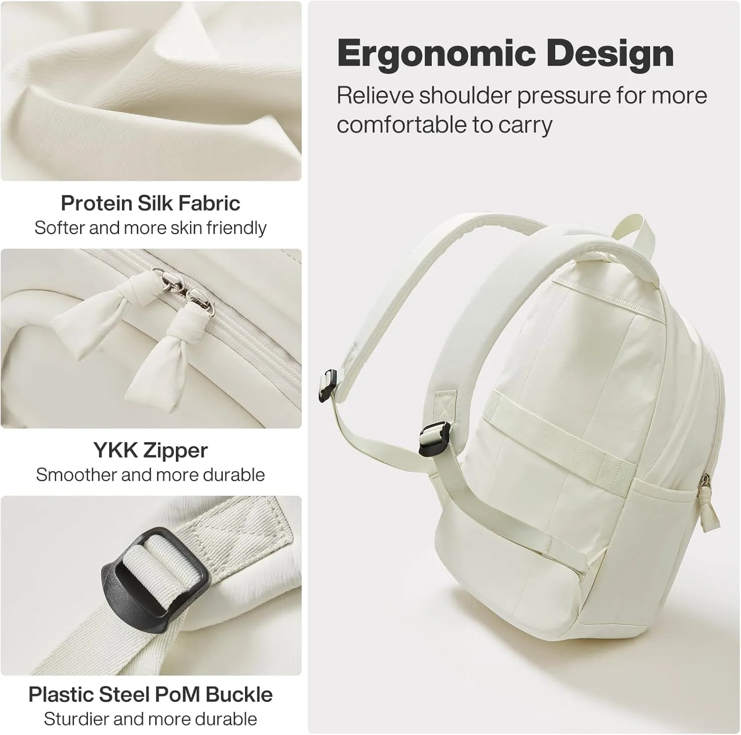 mixi Sweet Design Women Backpack Girls Cute Book Bag with Shockproof 15.6" Laptop Pocket Casual Daily Light Weight, Pearl White