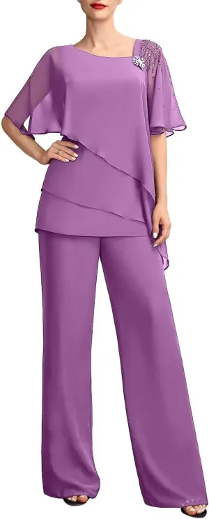 Mother of The Bride Pants Suits 2PCS Formal Dresses Outfit Set Evening Gowns for Women of The Groom Jumpsuit