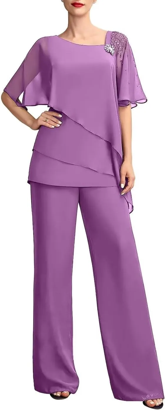 Mother of The Bride Pants Suits 2PCS Formal Dresses Outfit Set Evening Gowns for Women of The Groom Jumpsuit