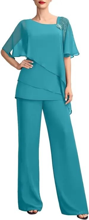 Mother of The Bride Pants Suits 2PCS Formal Dresses Outfit Set Evening Gowns for Women of The Groom Jumpsuit