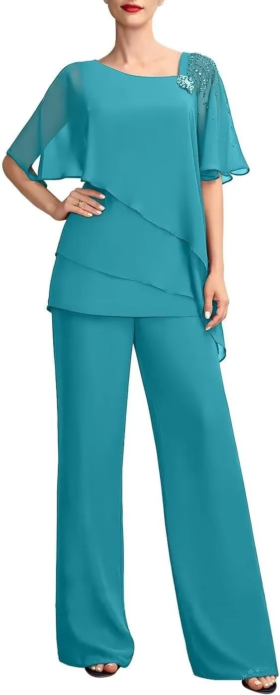 Mother of The Bride Pants Suits 2PCS Formal Dresses Outfit Set Evening Gowns for Women of The Groom Jumpsuit