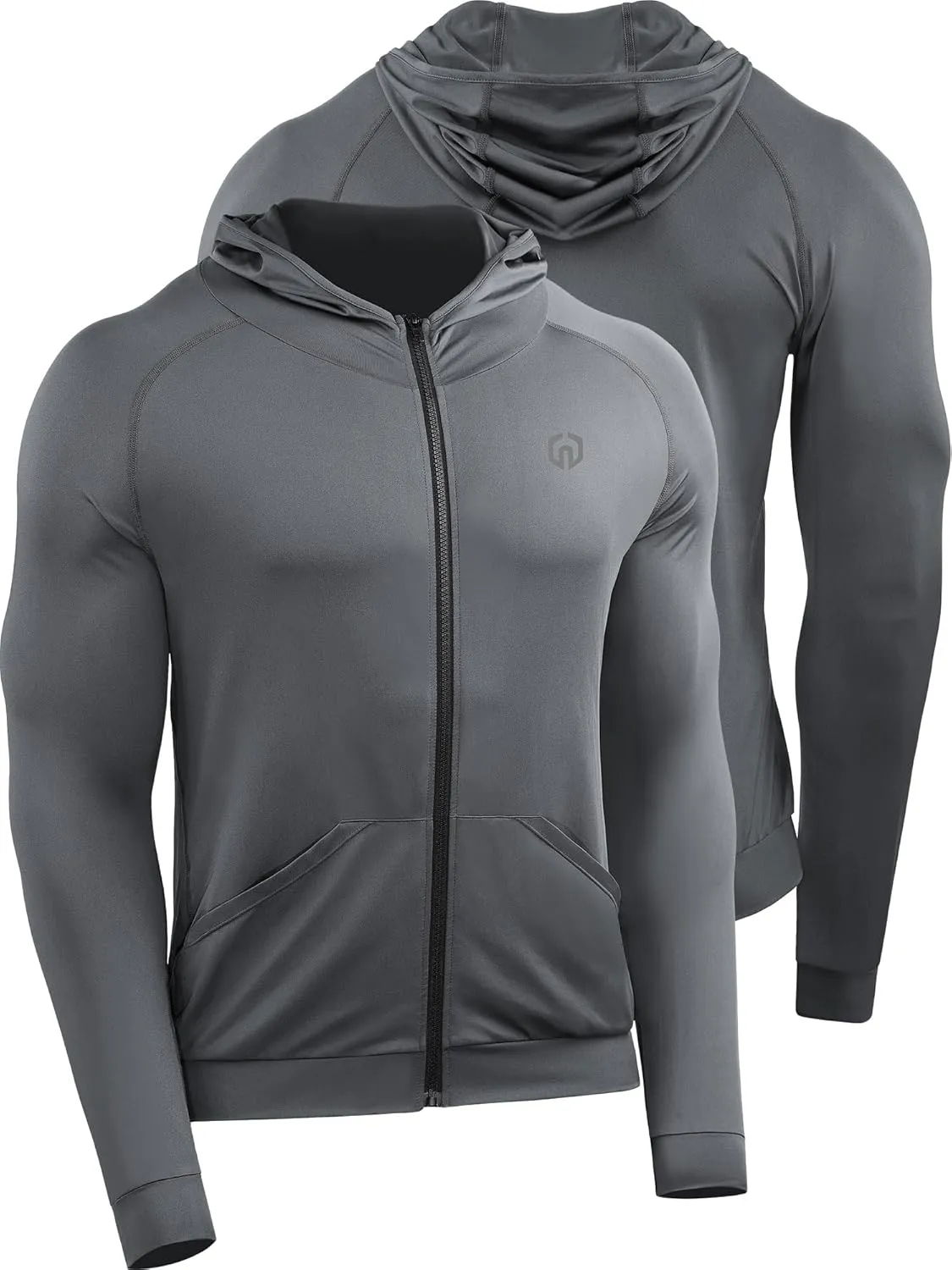 NELEUS Men's Full-Zip Athletic Jacket with Hoodies Workout Long Sleeve Fishing Hiking Performance Shirt