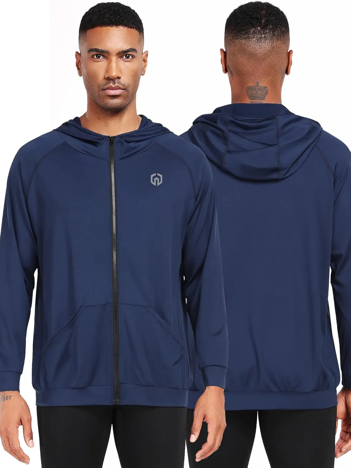 NELEUS Men's Full-Zip Athletic Jacket with Hoodies Workout Long Sleeve Fishing Hiking Performance Shirt