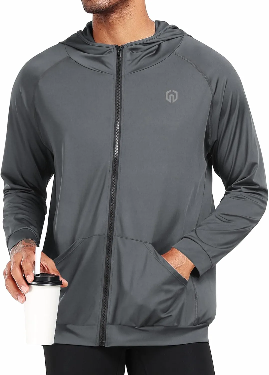 NELEUS Men's Full-Zip Athletic Jacket with Hoodies Workout Long Sleeve Fishing Hiking Performance Shirt