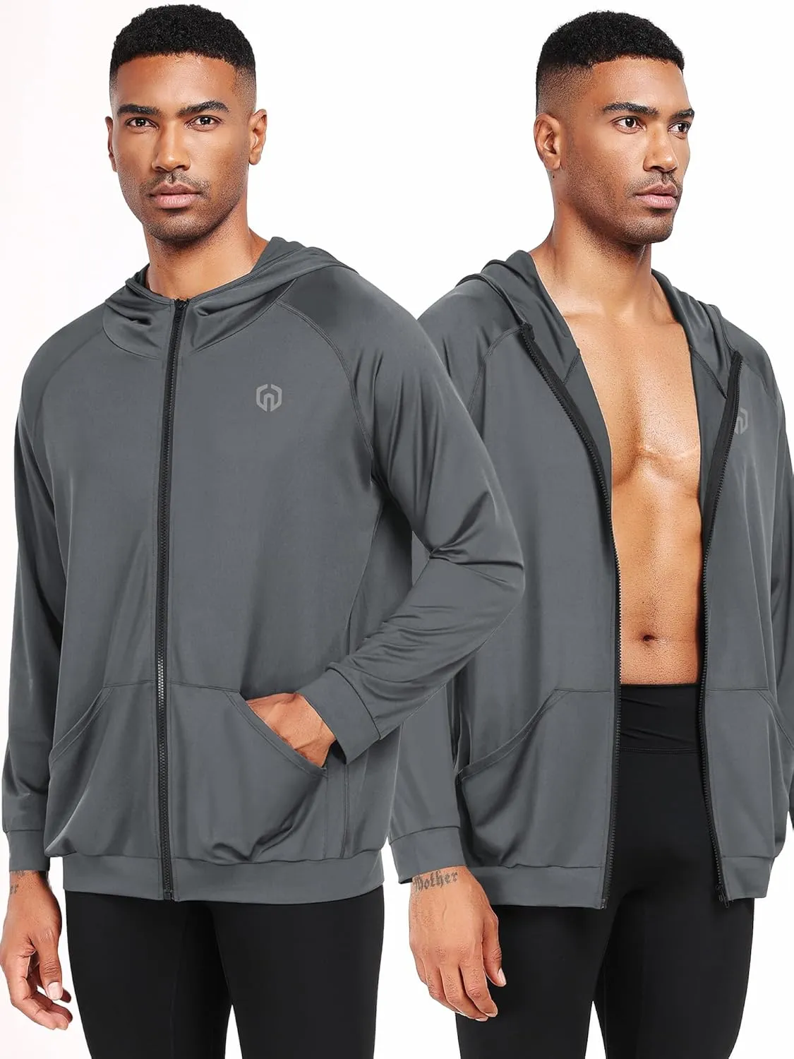 NELEUS Men's Full-Zip Athletic Jacket with Hoodies Workout Long Sleeve Fishing Hiking Performance Shirt