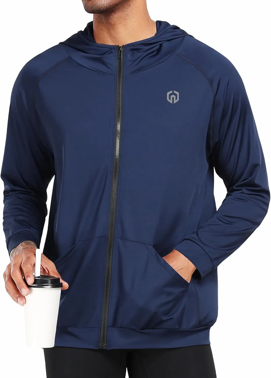 NELEUS Men's Full-Zip Athletic Jacket with Hoodies Workout Long Sleeve Fishing Hiking Performance Shirt