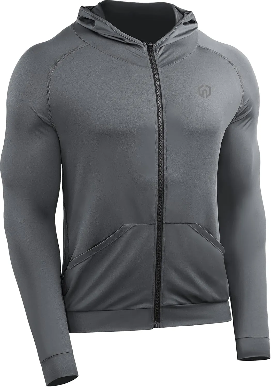 NELEUS Men's Full-Zip Athletic Jacket with Hoodies Workout Long Sleeve Fishing Hiking Performance Shirt