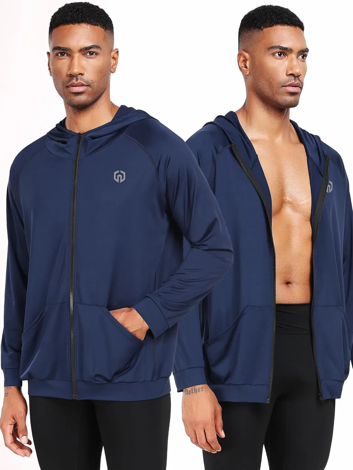 NELEUS Men's Full-Zip Athletic Jacket with Hoodies Workout Long Sleeve Fishing Hiking Performance Shirt