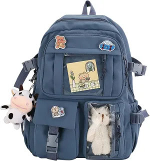 New Aesthetic Backpack Kawaii Backpack with Badge Pins Keychain Pendant Light Weight Travel Backpack