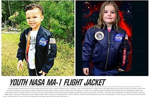 OYSTERBOY Youth NASA MA-1 Flight Light Weight Jacket Military Coat for Kids Boys