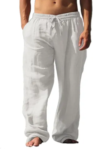 palglg Mens or Womens 100% Cotton Trousers with Elastic Waist & Out-Drawstring for Yoga Pants & Beach Wear