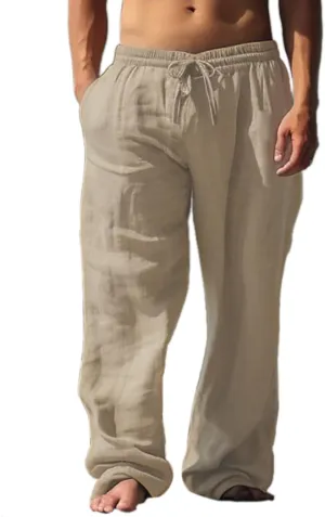 palglg Mens or Womens 100% Cotton Trousers with Elastic Waist & Out-Drawstring for Yoga Pants & Beach Wear