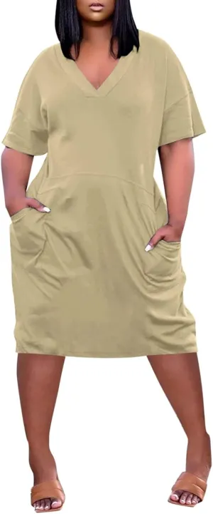 Plus Size Dresses for Curvy Women 2025 Summer Casual Short Sleeve Tshirt Dress with Pockets Beach Vacation Outfits