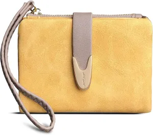 PofeeXIO Womens Wallet Rfid Small Bifold Wallet,Ladies Zipper Card Cluth Coin Purse Wristlet (Yellow)