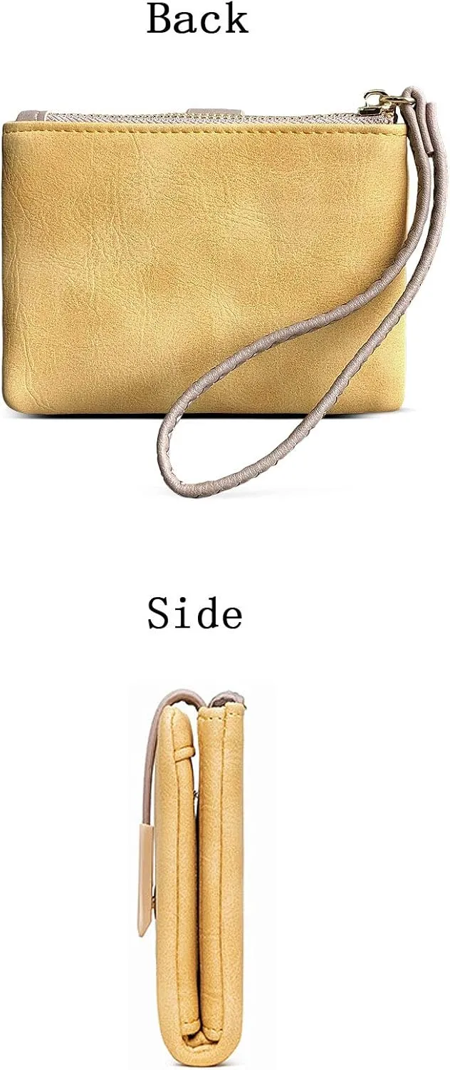 PofeeXIO Womens Wallet Rfid Small Bifold Wallet,Ladies Zipper Card Cluth Coin Purse Wristlet (Yellow)
