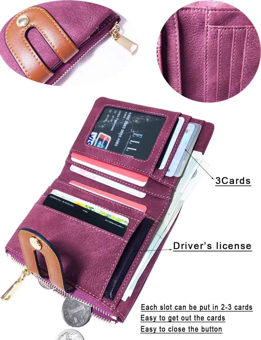 PofeeXIO Womens Wallets Small Rfid Ladies Bifold Wallet With Zipper Coin Pocket,Mini Purse Soft Compact Thin (purple)