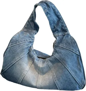 Quilted Denim Purse Large Capacity Jean Shoulder Bag for Women Casual Top Handle Satchel Purse Retro Hobo Bag Y2K Tote Bag