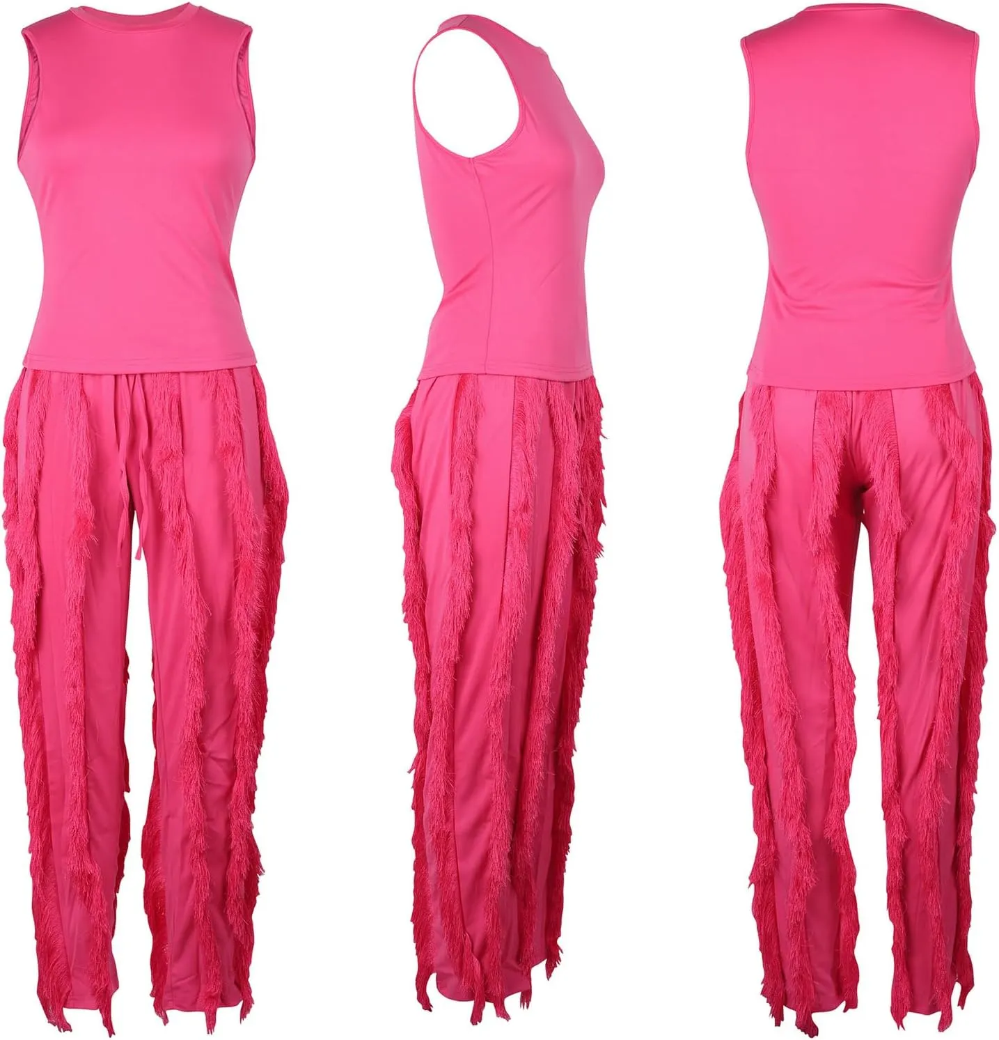 Remxi Women 2 Piece Outfits Sexy Sleeveless Sweatshirt Tassel Fringe Pants Sweatsuit Set Going Out Birthday Party Jumpsuit
