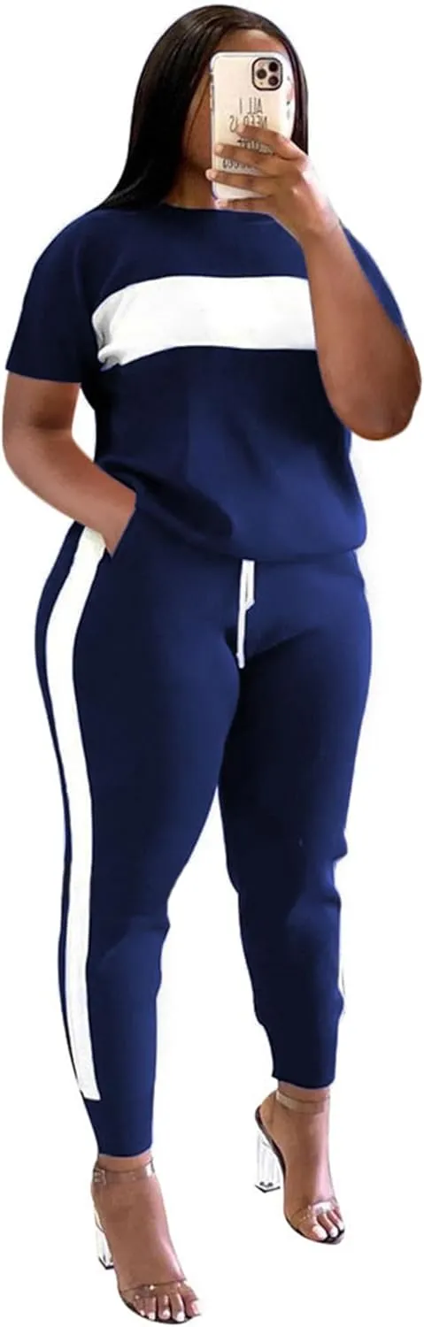 Remxi Workout Sets for Women Two Piece Outfits Jogging Sweat Suits Tops and Long Sweatpants Set Workout Tracksuit