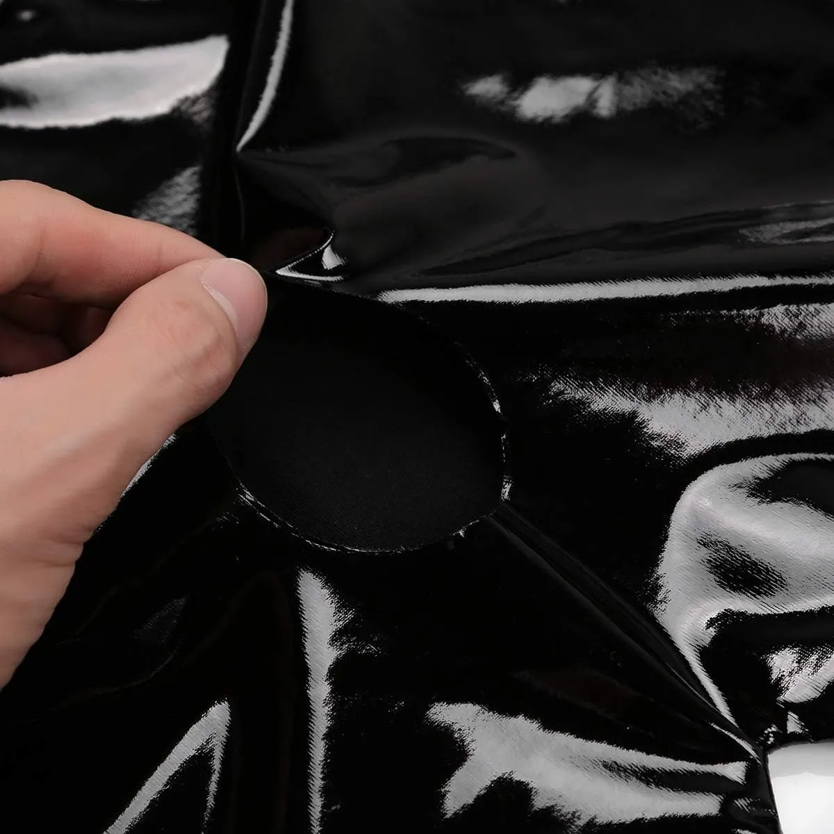 RENLIANG-CLOTH Mens Shiny Boxer Shorts Underwear Patent Leather Open Hole Long Leg Boxer Short Panties Rubber Pants