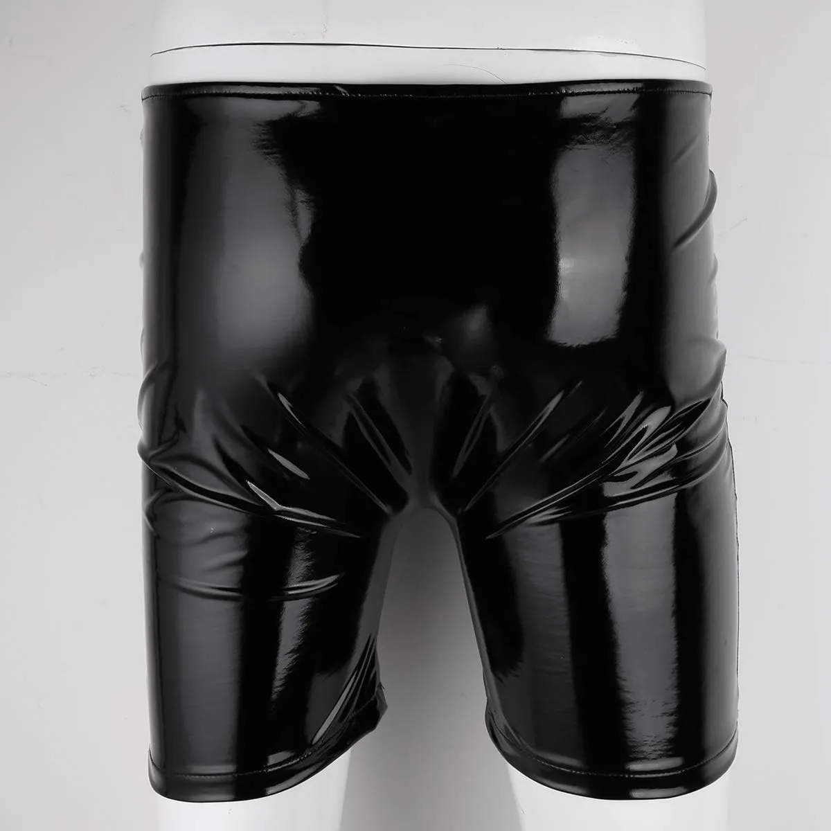 RENLIANG-CLOTH Mens Shiny Boxer Shorts Underwear Patent Leather Open Hole Long Leg Boxer Short Panties Rubber Pants