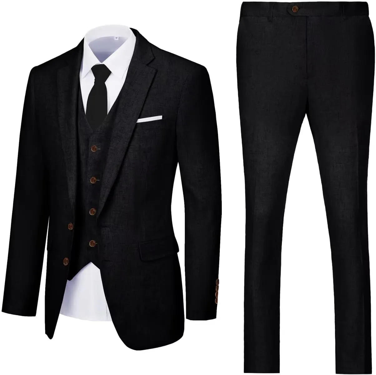 Retro Linen Mens Suit 3 Pieces Light Weight Linen Suit Linen Summer Slim Fit Suits Tuxedo Jacket Blazer Vest Pant for Men