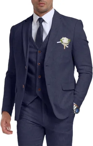 Retro Linen Mens Suit 3 Pieces Light Weight Linen Suit Linen Summer Slim Fit Suits Tuxedo Jacket Blazer Vest Pant for Men