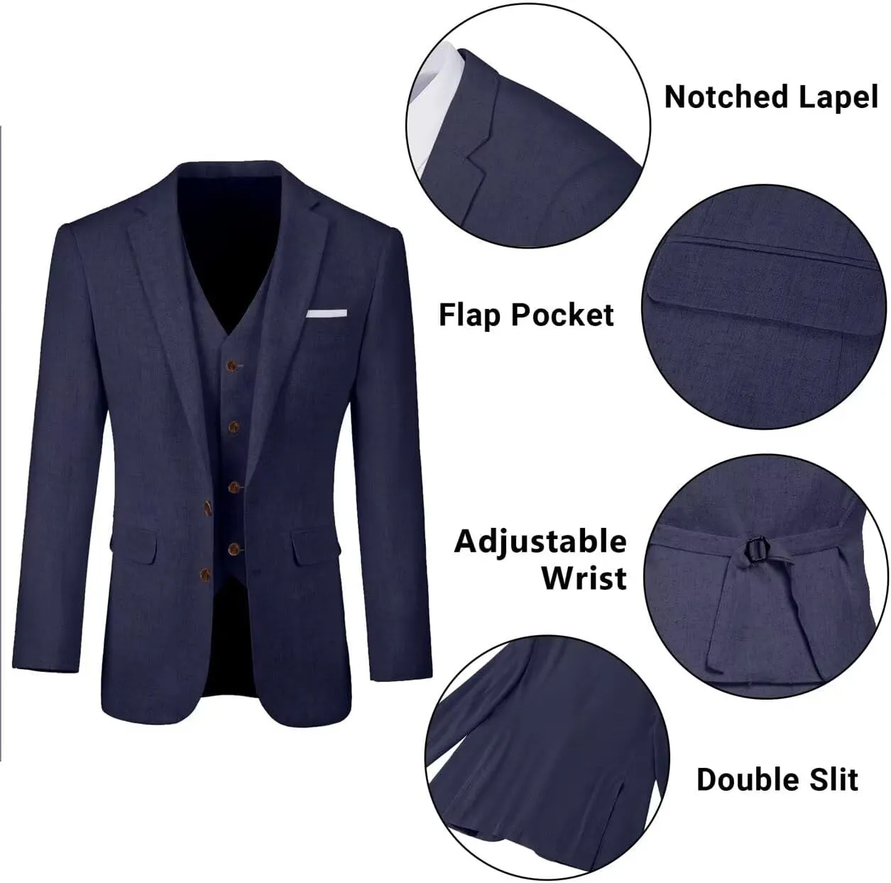 Retro Linen Mens Suit 3 Pieces Light Weight Linen Suit Linen Summer Slim Fit Suits Tuxedo Jacket Blazer Vest Pant for Men