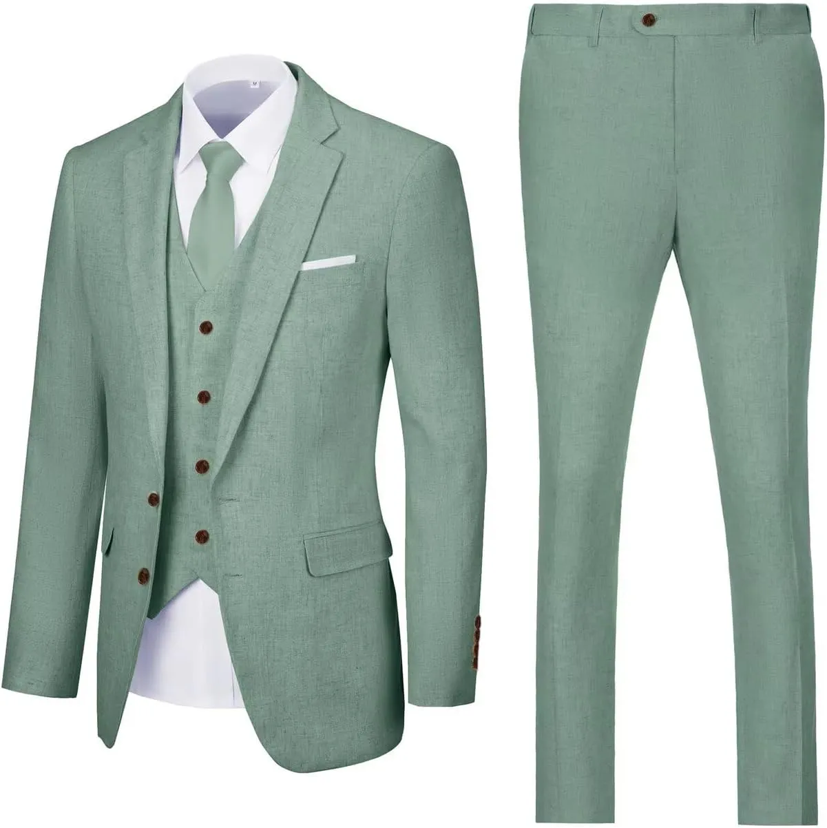 Retro Linen Mens Suit 3 Pieces Light Weight Linen Suit Linen Summer Slim Fit Suits Tuxedo Jacket Blazer Vest Pant for Men