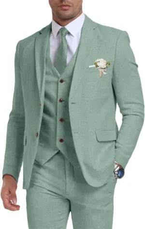 Retro Linen Mens Suit 3 Pieces Light Weight Linen Suit Linen Summer Slim Fit Suits Tuxedo Jacket Blazer Vest Pant for Men