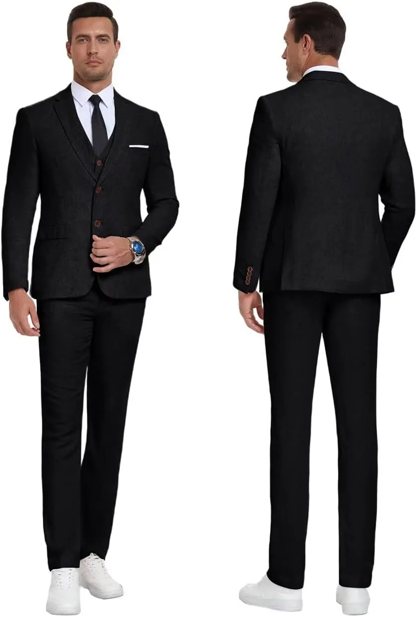 Retro Linen Mens Suit 3 Pieces Light Weight Linen Suit Linen Summer Slim Fit Suits Tuxedo Jacket Blazer Vest Pant for Men