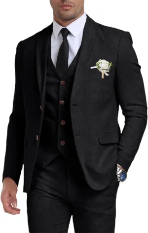 Retro Linen Mens Suit 3 Pieces Light Weight Linen Suit Linen Summer Slim Fit Suits Tuxedo Jacket Blazer Vest Pant for Men