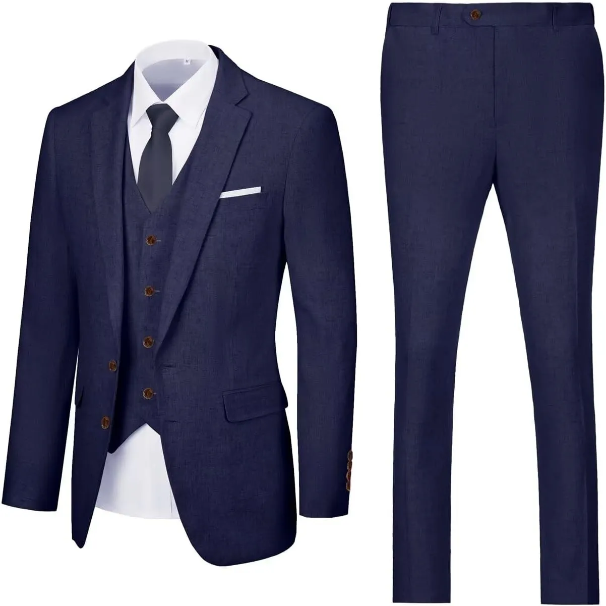 Retro Linen Mens Suit 3 Pieces Light Weight Linen Suit Linen Summer Slim Fit Suits Tuxedo Jacket Blazer Vest Pant for Men