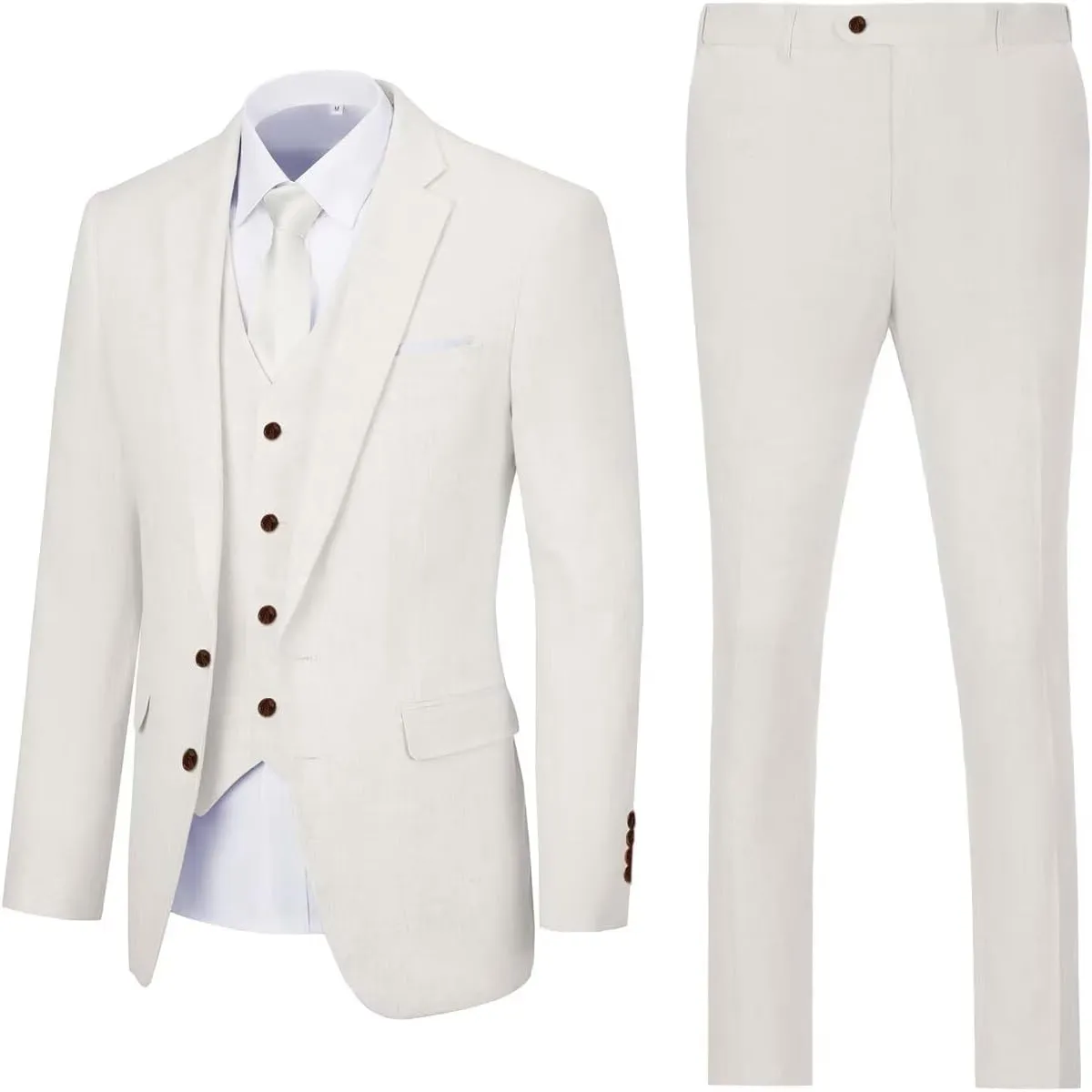 Retro Linen Mens Suit 3 Pieces Light Weight Linen Suit Linen Summer Slim Fit Suits Tuxedo Jacket Blazer Vest Pant for Men