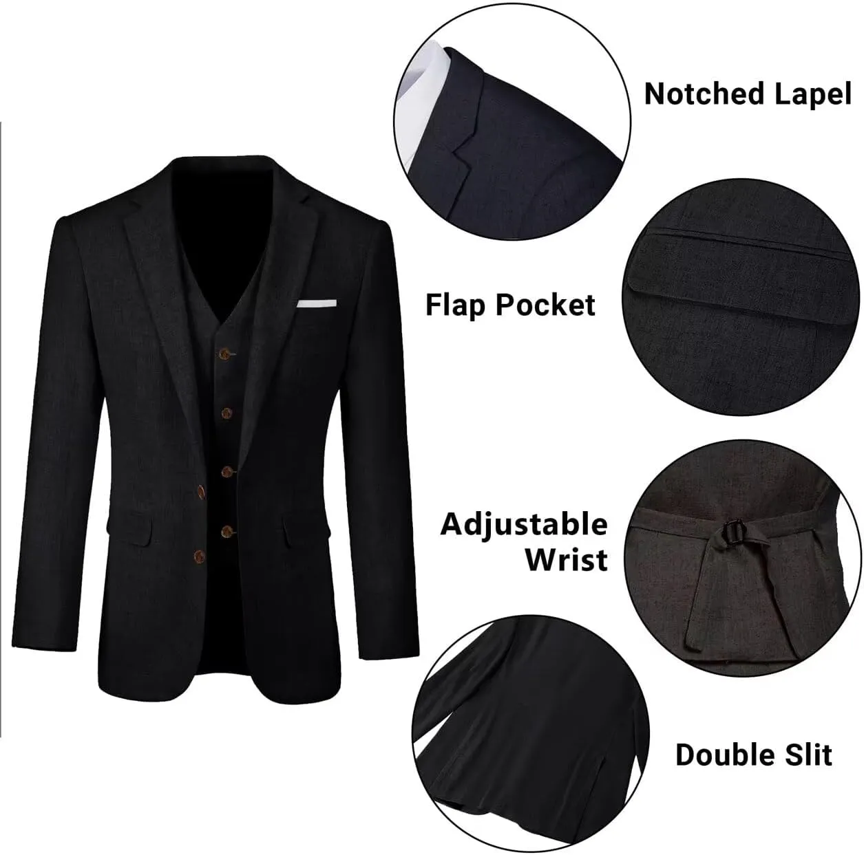 Retro Linen Mens Suit 3 Pieces Light Weight Linen Suit Linen Summer Slim Fit Suits Tuxedo Jacket Blazer Vest Pant for Men