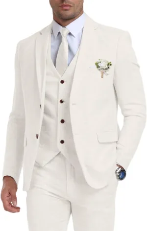 Retro Linen Mens Suit 3 Pieces Light Weight Linen Suit Linen Summer Slim Fit Suits Tuxedo Jacket Blazer Vest Pant for Men