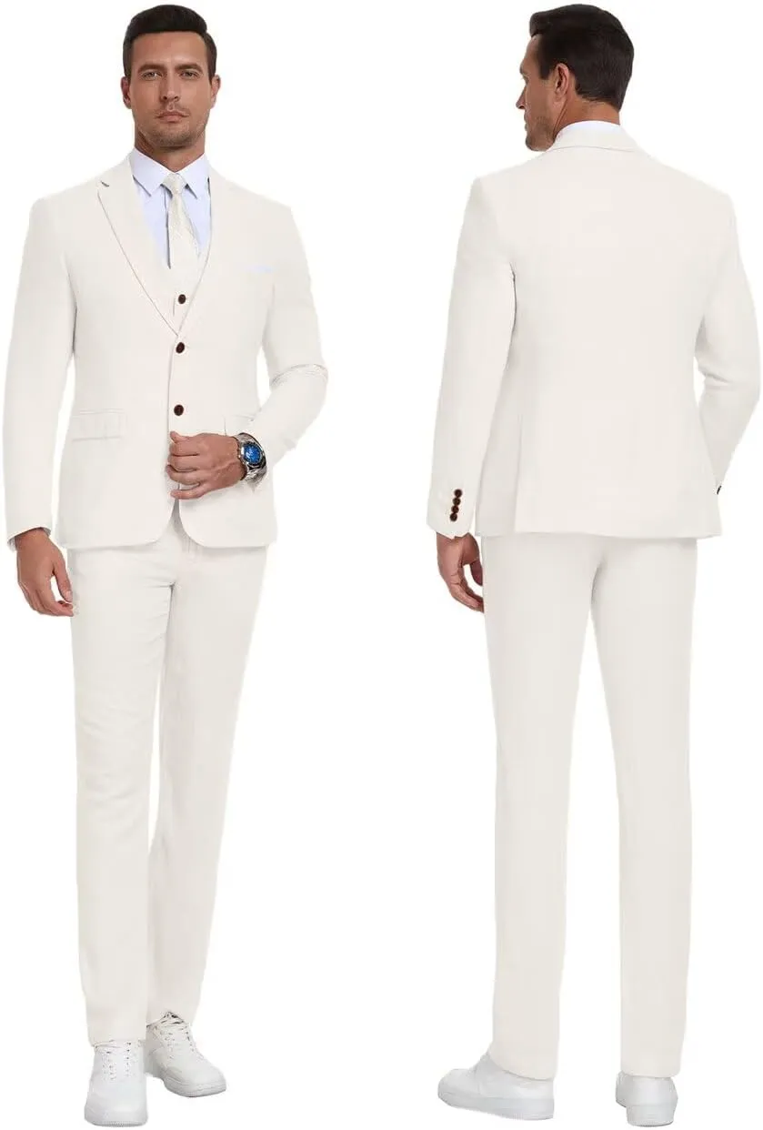 Retro Linen Mens Suit 3 Pieces Light Weight Linen Suit Linen Summer Slim Fit Suits Tuxedo Jacket Blazer Vest Pant for Men