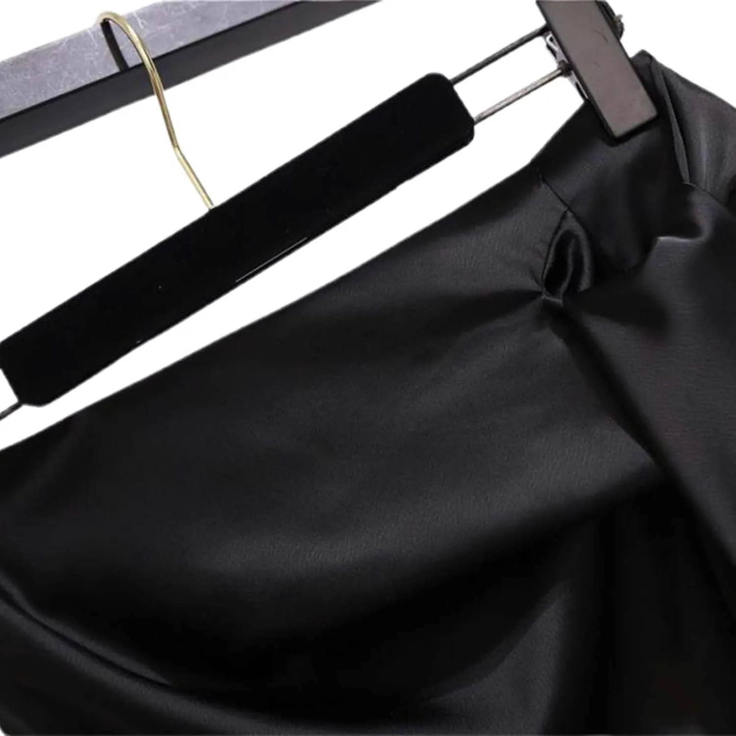Satin Silk Side Slit Maxi Skirt High Waisted Elastic Waist Split Long Skirts Ruffled Dress for Women